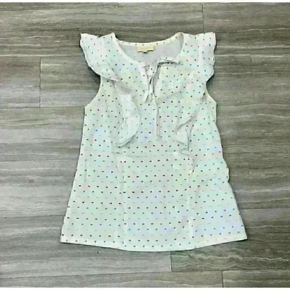 Modcloth Tops - Mod Cloth White Ruffle Sleeveless Tank Top with Stitched Polka Dots Womens S